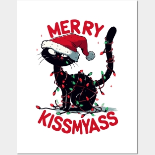 Black Cat christmas merry kissmyass Posters and Art